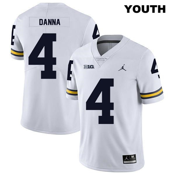 Youth NCAA Michigan Wolverines Michael Danna #4 White Jordan Brand Authentic Stitched Legend Football College Jersey RC25G14WC